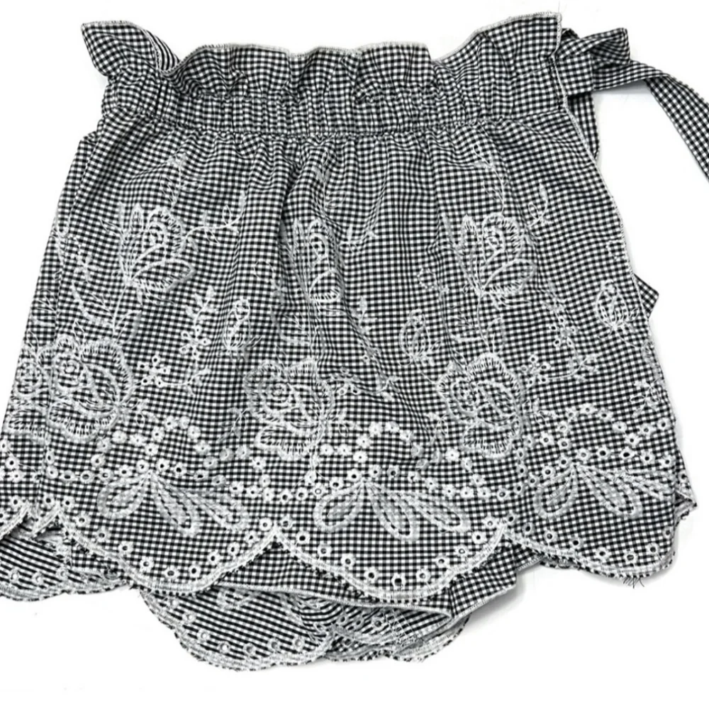 Aqua Embroidered Gingham Eyelet Paperbag Skort Skirt XS